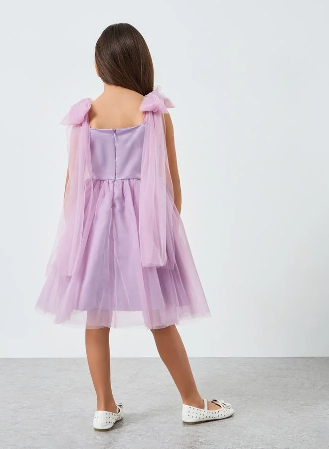 Take Two  Girls Bow Sleeveless Cape Detail Mesh Dress for Women | Best Price UAE